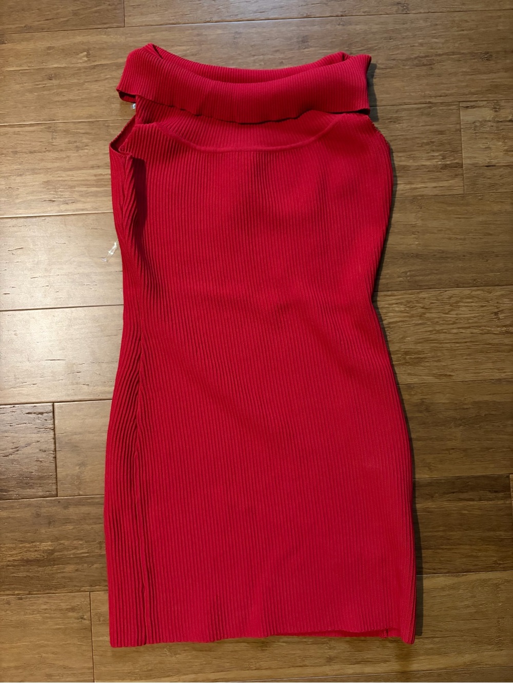 Windsor off the Shoulder Red Ribbed Bodycon Dress